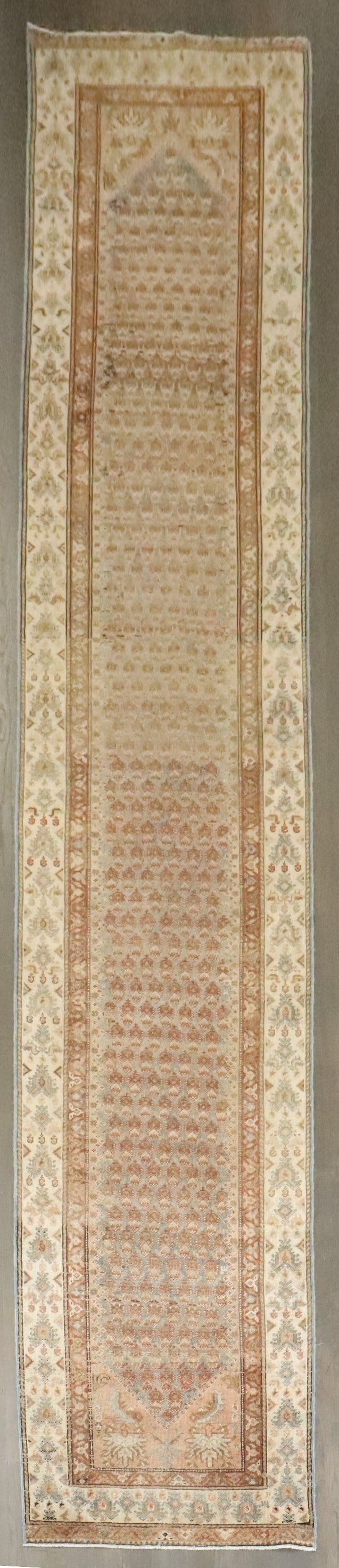 3' x 16' 3" Persian Malayer Rug Antique Rustic Runner: 3' x 16' 3" Persian Malayer Rug Antique Rustic Runner Early 20th century Persian Malayer runner with a rustic color palette. This pre-owned runner is identified as a Malayer type and is offered in run