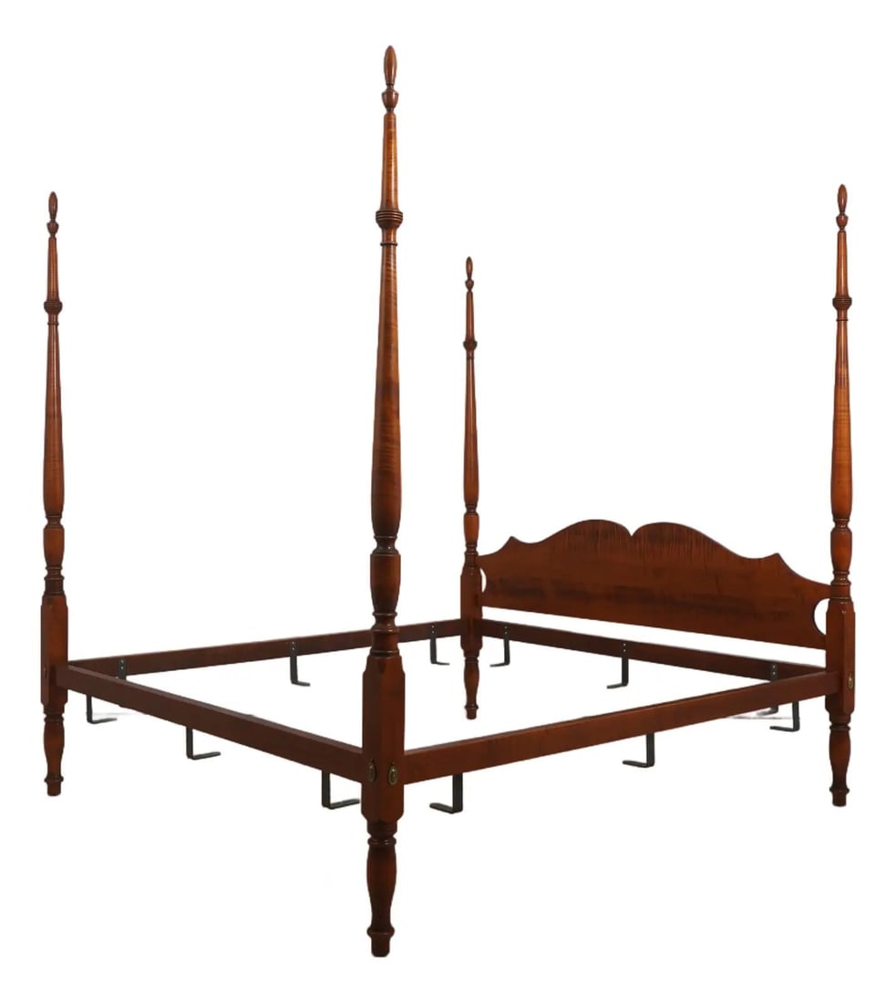 Tiger Maple King Poster Bed by Eldred Wheeler: Tiger Maple King Poster Bed by Eldred Wheeler This impressive king size poster bed features high-quality, bench-made craftsmanship and is constructed from tiger maple with a rich brown finish. The bed