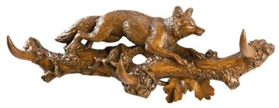 Rustic Lodge Style Fox Coat Rack with 3 Hooks Resin Finish: Rustic Lodge Style Fox Coat Rack with 3 Hooks Resin Finish This item is made at time of order. Please allow 42 to 70 days for production. Enhance your home with this Rustic Chestnut Fox Coat Rack, a p