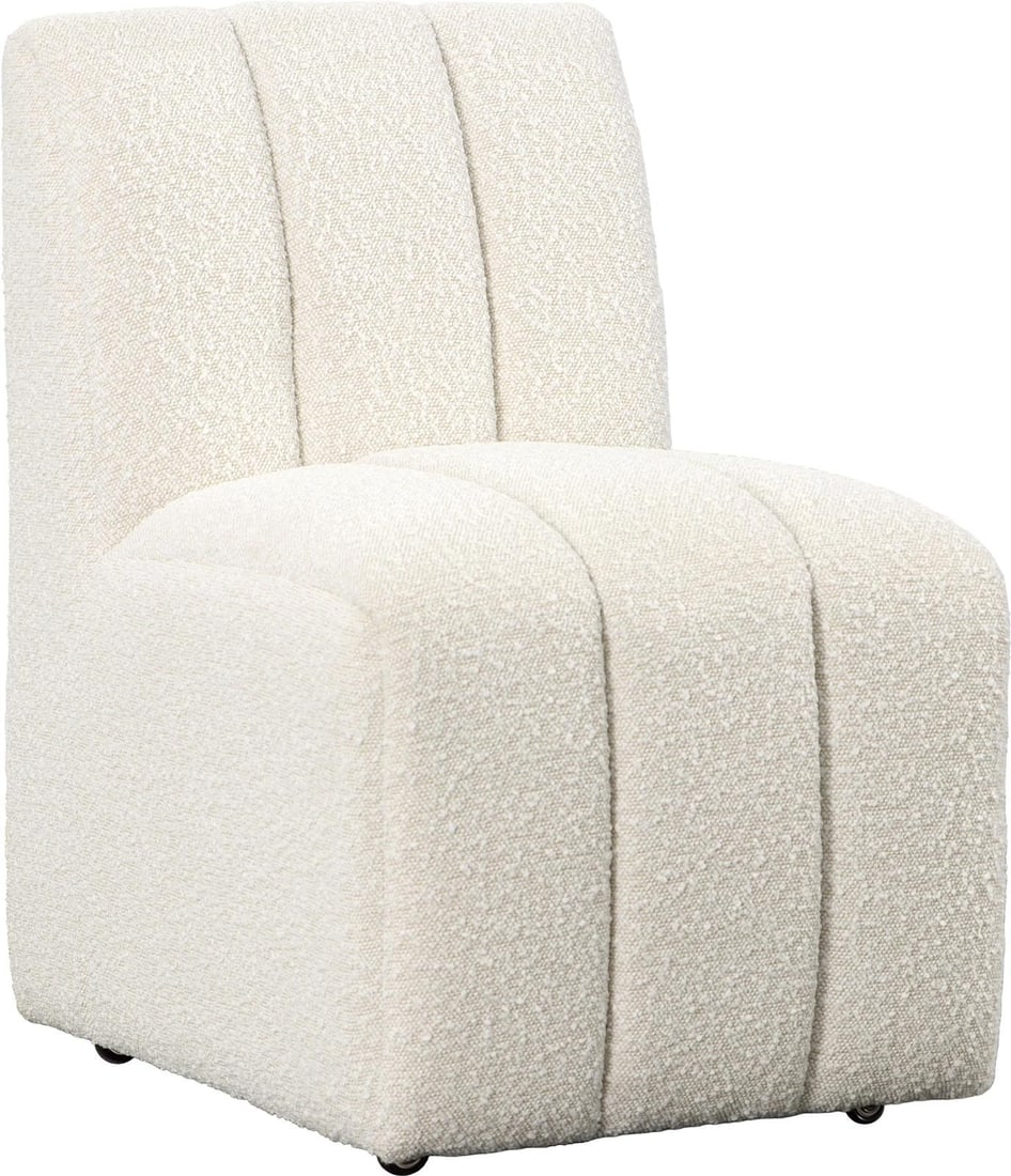 Elegant Cream Boucle Marvin Dining Chair: Elegant Cream Boucle Marvin Dining Chair Introducing the Stylish Cream Marvin Collection Dining Chair, a perfect blend of comfort and modern design. This chair features a plush seat upholstered in Bou