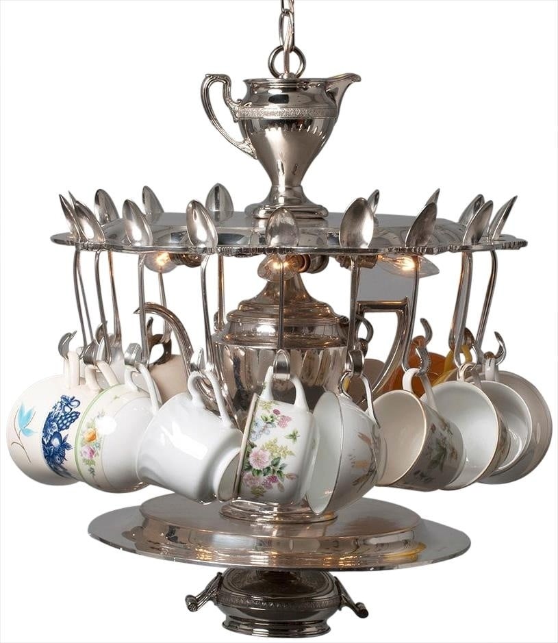 Vintage Style Hand-Crafted Teacup Chandelier with 4 Lights: Vintage Style Hand-Crafted Teacup Chandelier with 4 Lights Illuminate your space with this exquisite Hand-Crafted Teacup Chandelier, a unique lighting decor piece that combines vintage charm with mode