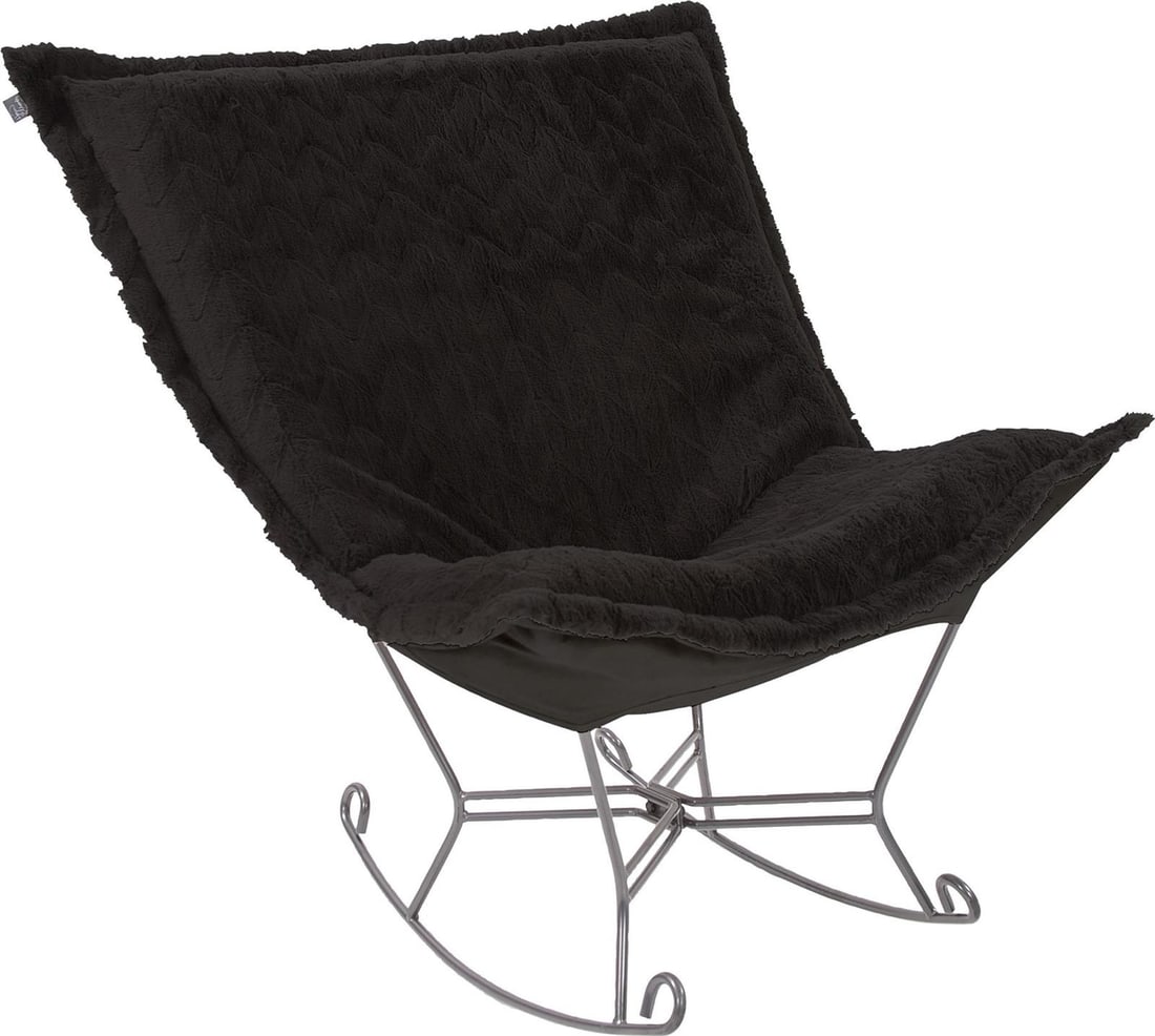 Howard Elliott Angora Ebony Puff Rocker Transitional Pouf (1 of 7)