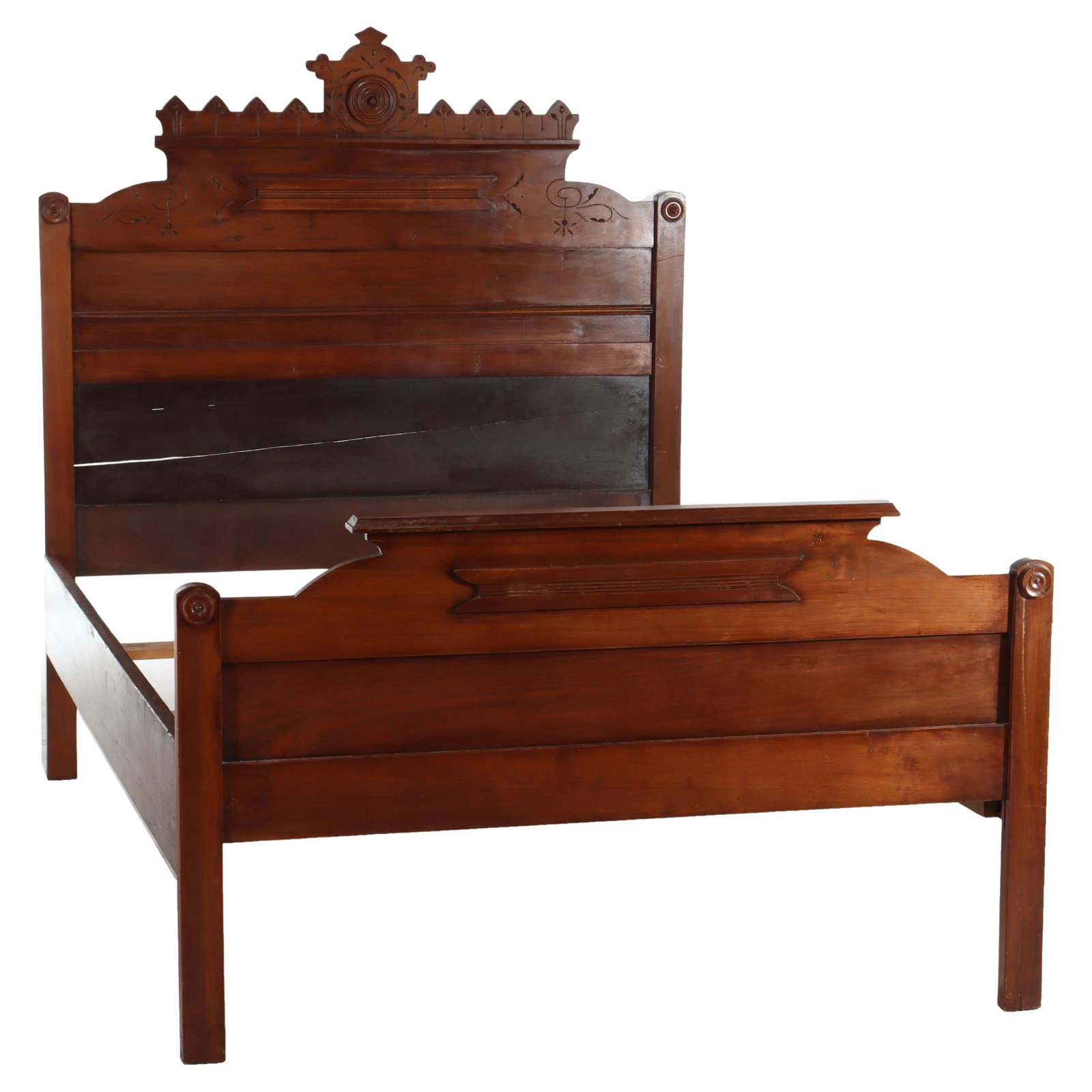 c1900 Eastlake Style Walnut Full Bed with Chip Carving (1 of 17)