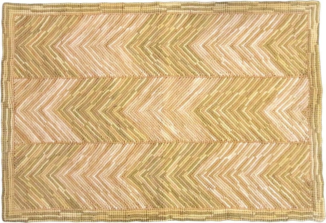 Vintage Style Hooked Rug 3x5 Camp Chevron Gold Burlap Cotton (1 of 2)
