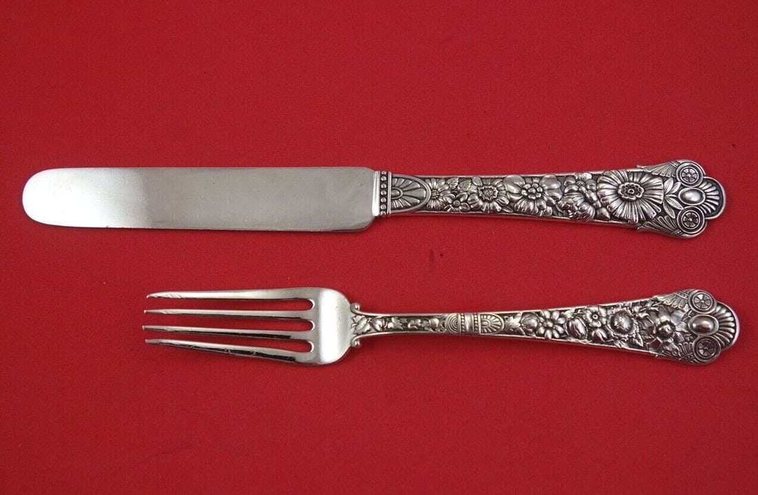 Gorham Cluny Sterling Silver Junior Set 2-Piece 7.5 Inch Monogrammed (1 of 2)
