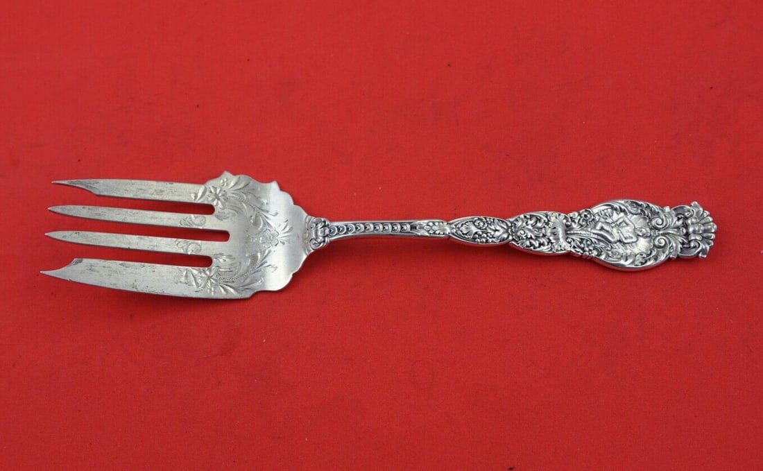 Wendell Ariel Sterling Silver Brite-Cut Cold Meat Fork 7.5": Wendell Ariel Sterling Silver Brite-Cut Cold Meat Fork 7.5" This exquisite cold meat fork is part of the Ariel pattern by Wendell, crafted from high-quality sterling silver. Measuring 7 1/2 inches, it