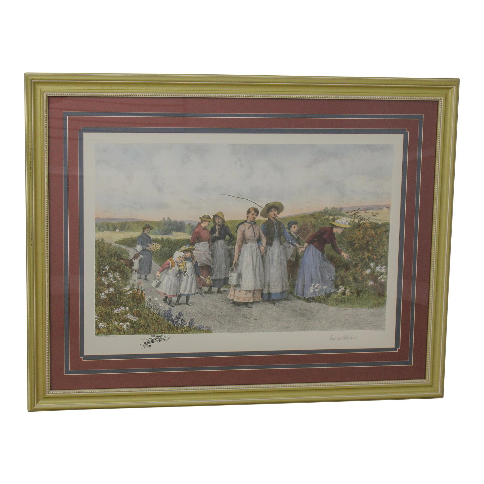 Vintage 100 Year Old Engraving Print of Woman in Field 44 x 34 Gold Frame (1 of 10)
