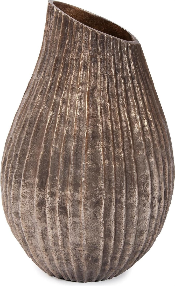 Howard Elliott 12.5 Inch Teardrop Vase with Ribbed Texture: Howard Elliott 12.5 Inch Teardrop Vase with Ribbed Texture Introducing the Elegant Teardrop Vase with Ribbed Texture, a stunning piece crafted to enhance any modern space. This vase features a unique 