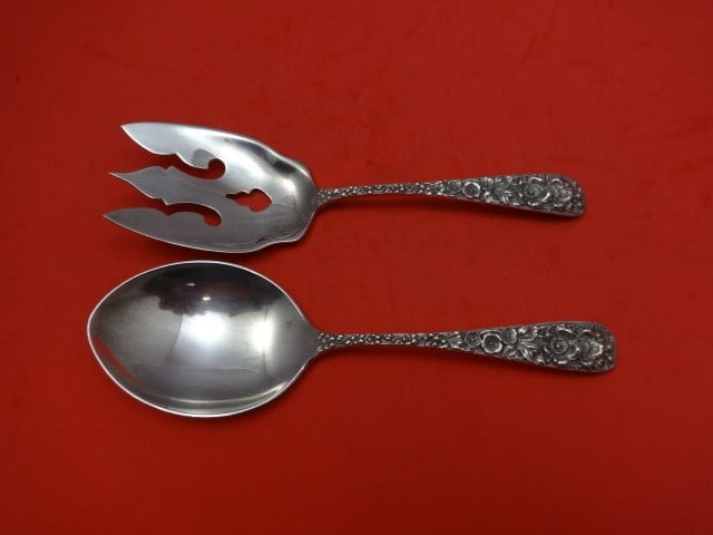 2pc Stieff Forget Me Not Sterling Silver Salad Serving Set 8" (1 of 1)
