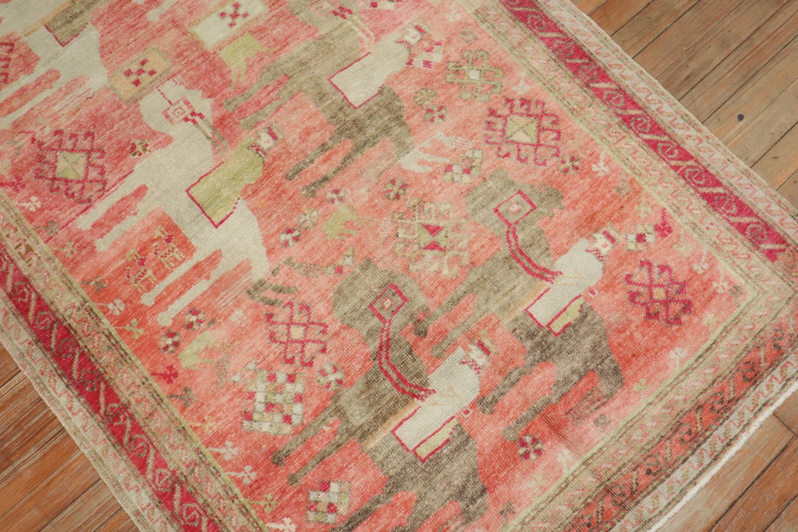 3' 10" x 8' 2" Antique Russian Karabagh Pictorial Rug: 3' 10" x 8' 2" Antique Russian Karabagh Pictorial Rug Antique Russian Karabagh pictorial rug featuring a caravan motif in pink. Pre-owned condition. Specifications Item Type: Rug Style: Karabagh, Pict