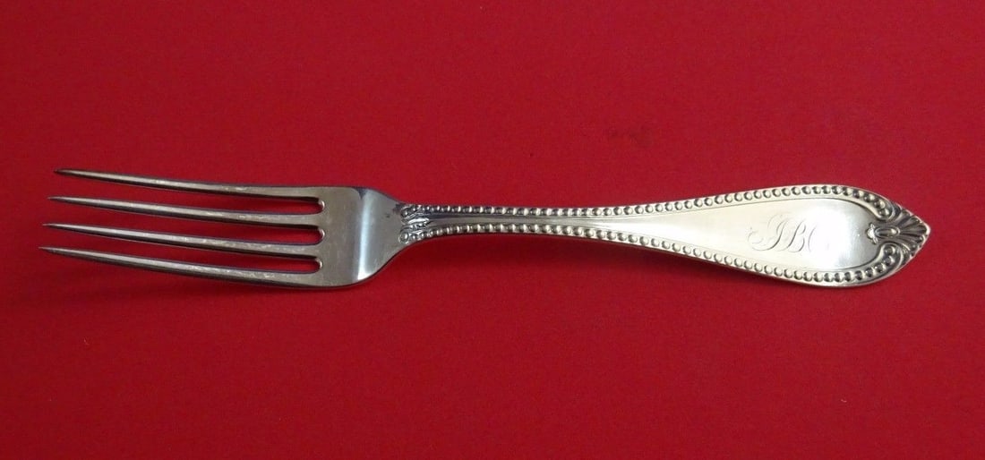 Shreve Gothic Coin Silver 7 1/2 Dinner Fork Monogrammed: Shreve Gothic Coin Silver 7 1/2 Dinner Fork Monogrammed Gothic by Shreve coin silver dinner fork. This flatware piece is monogrammed with monos that vary and is in excellent pre-owned condition. It is