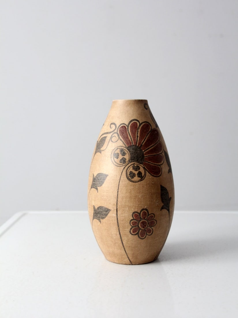 Vintage 11 Inch Decorative Floral Clay Vase Red and Black (1 of 9)
