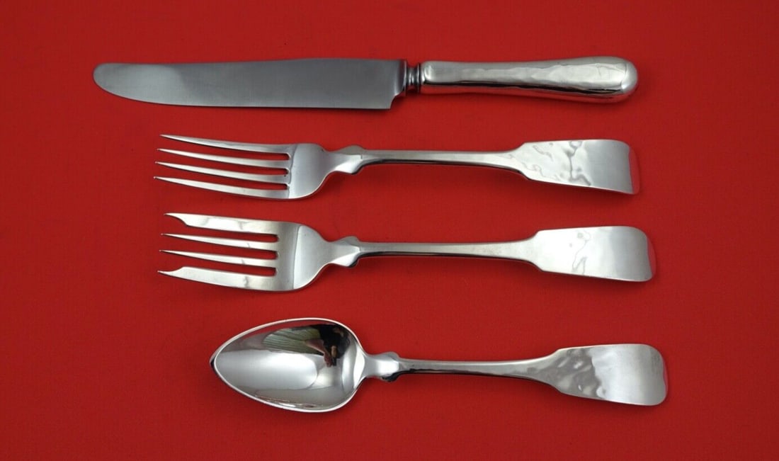Porter Blanchard Fiddle Pattern Sterling Silver 4-Pc Place Setting: Porter Blanchard Fiddle Pattern Sterling Silver 4-Pc Place Setting Enhance your dining experience with this exquisite 4-piece place setting in the classic Fiddle pattern by Porter Blanchard. Crafted f