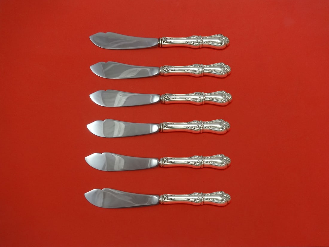 Frank Smith Countess Sterling Silver Trout Knife Set 6pc Custom Made: Frank Smith Countess Sterling Silver Trout Knife Set 6pc Custom Made This exquisite 6-piece trout knife set from the Countess pattern by Frank Smith is crafted from sterling silver, featuring hollow h