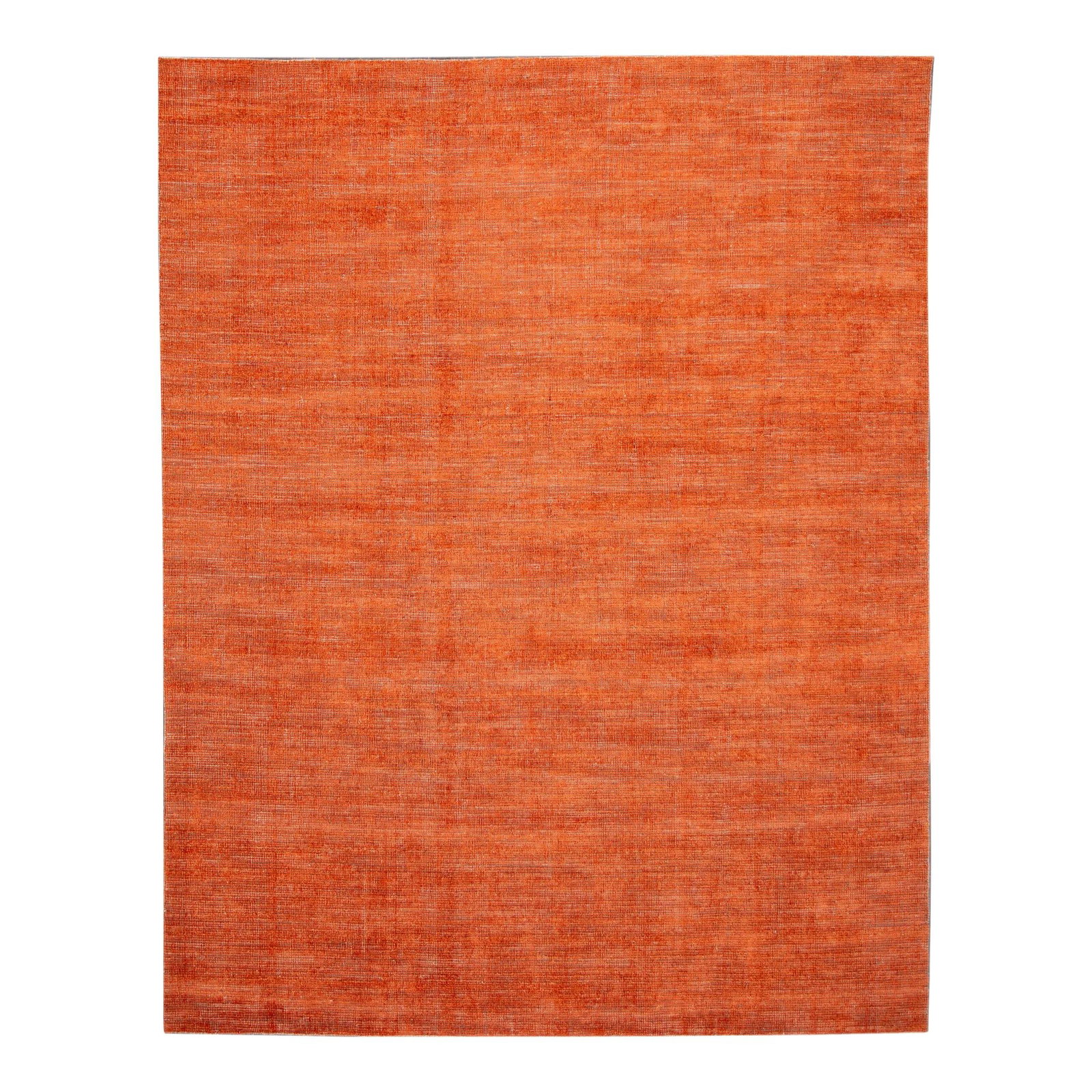Vibrant Orange Modern Groove Hand-Knotted Wool Rug 9'5 x 12': Vibrant Orange Modern Groove Hand-Knotted Wool Rug 9'5 x 12' Transform your space with this stunning contemporary groove hand-knotted wool rug. Featuring a vibrant orange field complemented by elegant