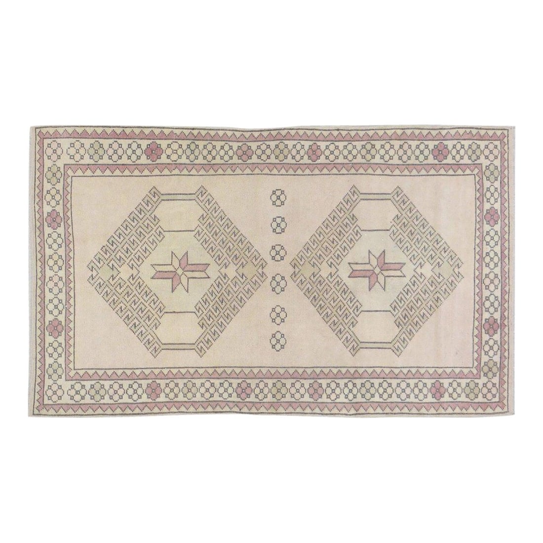 Anatolian Wool Area Rug Hand Knotted Turkish 3'4'' x 5'7'': Anatolian Wool Area Rug Hand Knotted Turkish 3'4'' x 5'7'' This vintage Turkish Anatolian rug is hand-knotted from wool using traditional techniques, blending classic craftsmanship with a modern desig