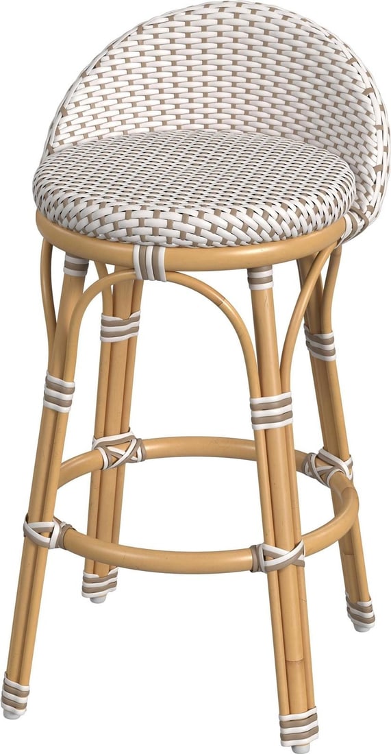 Butler Tobias Outdoor Round Stool Beige White Aluminum Rattan (1 of 7)