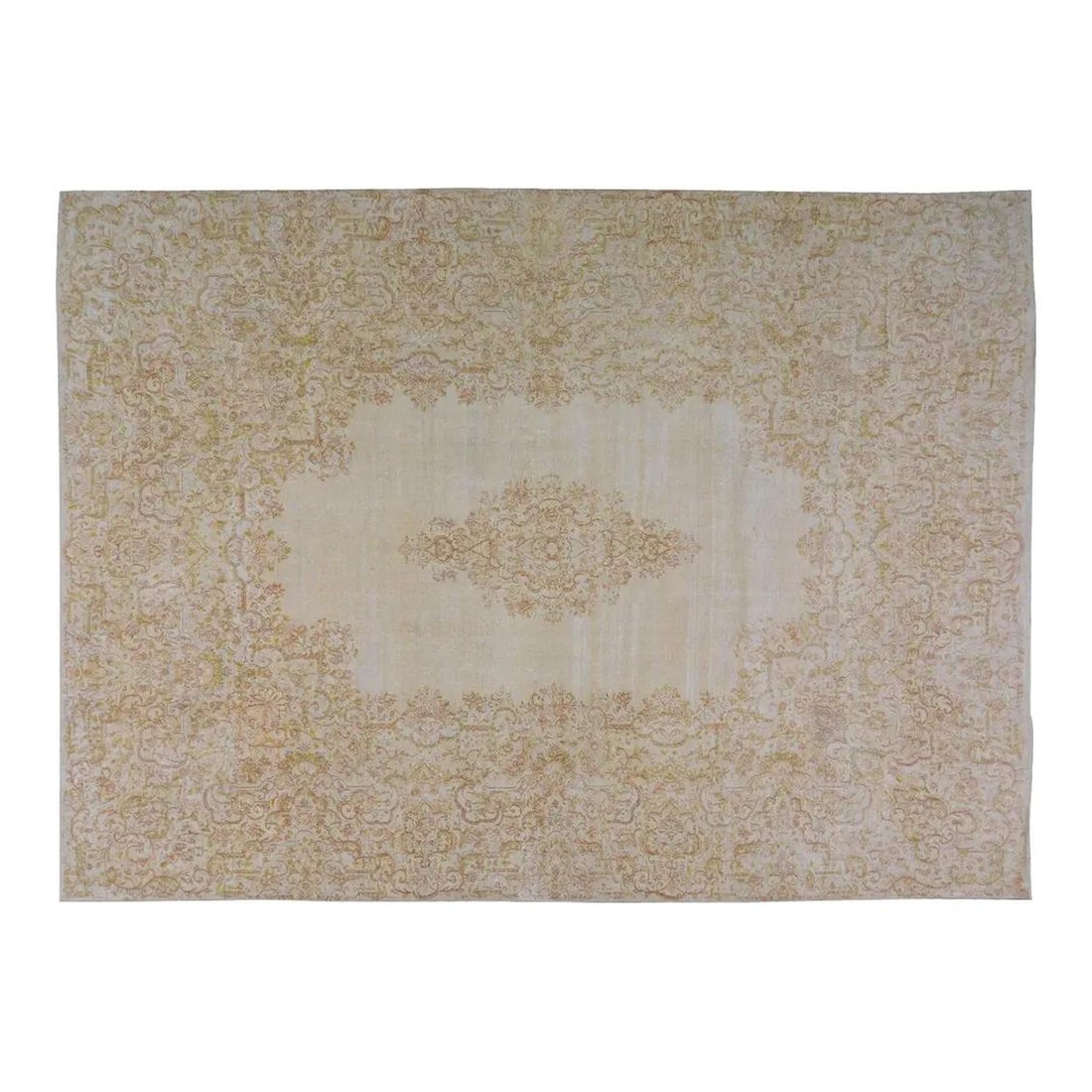 Hand-Knotted Wool Turkish Area Rug 8'9" x 12' Tan: Hand-Knotted Wool Turkish Area Rug 8'9" x 12' Tan This vintage Turkish rug is hand-knotted from wool using traditional techniques, combining lasting craftsmanship with a modern design sensibility. Its