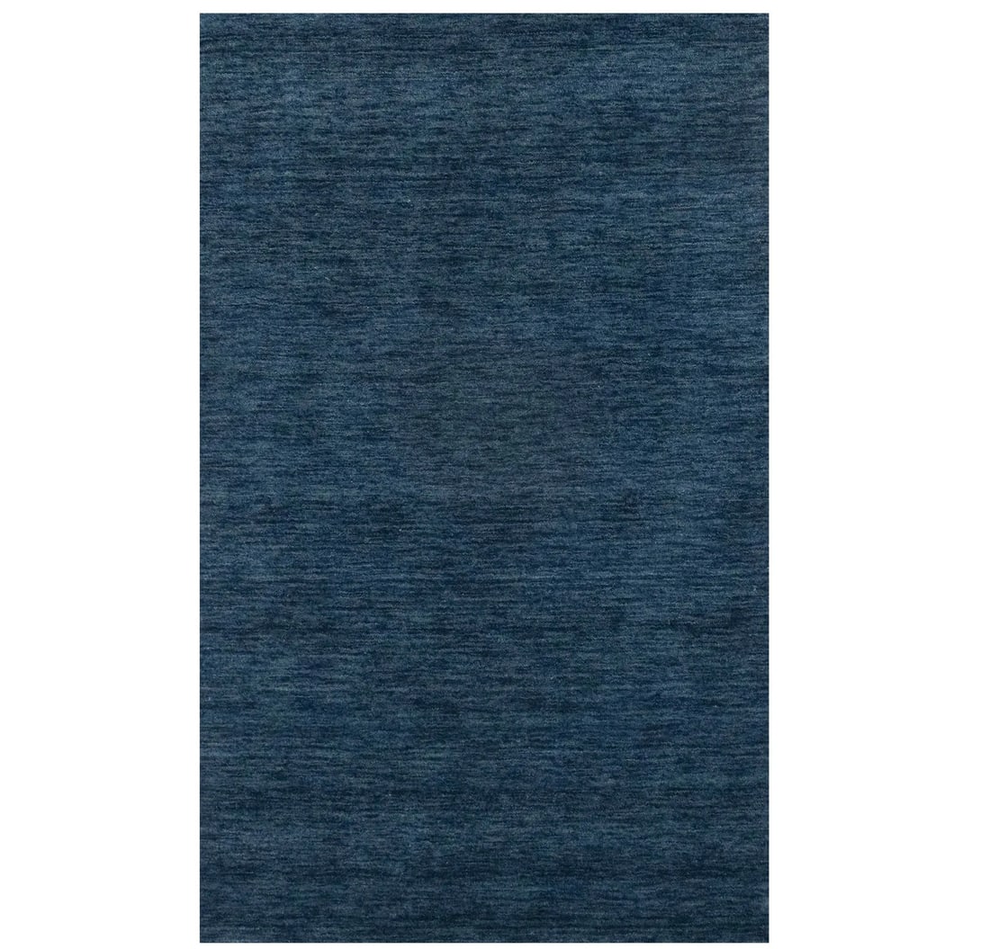 Hand-Loomed Steel Blue Gabbeh Wool Area Rug 3x5 Modern Design: Hand-Loomed Steel Blue Gabbeh Wool Area Rug 3x5 Modern Design Enhance your living space with this Steel Blue Solid Design Hand-Loomed Gabbeh Wool Rug. Measuring 3'0 x 4'11, this exquisite area rug fea