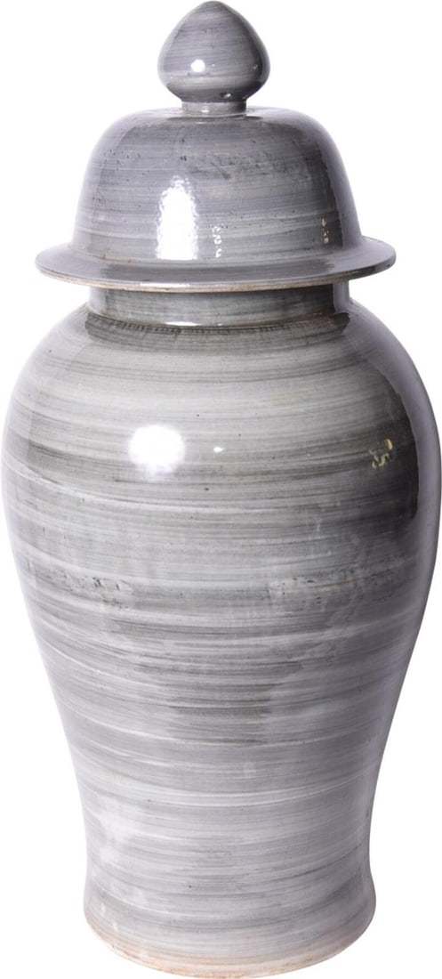 Handmade Iron Gray Porcelain Temple Jar 20H x 11W x 11D: Handmade Iron Gray Porcelain Temple Jar 20H x 11W x 11D Discover this exquisite Iron Gray Porcelain Temple Jar, a beautifully handcrafted piece that adds a touch of elegance to any space. With a trans