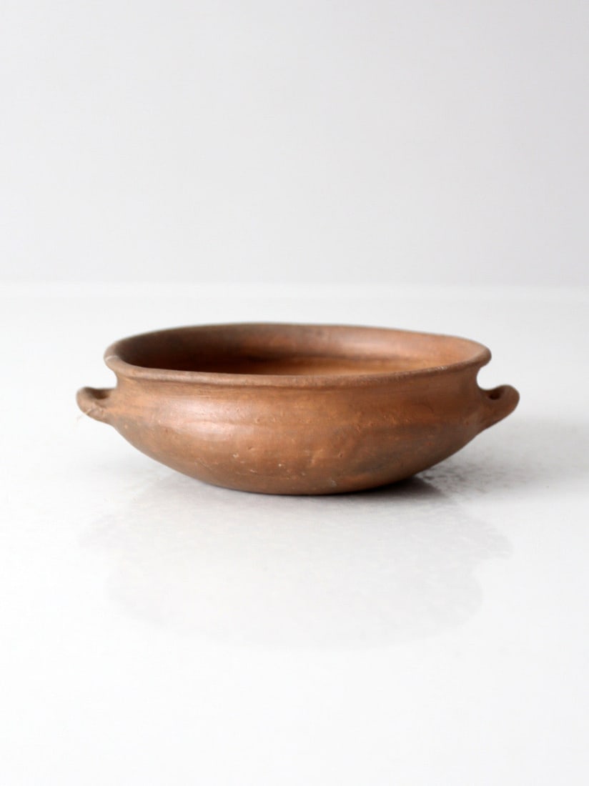 Unglazed Earthenware Bowl with Loop Handles Antique Folk Art (1 of 10)