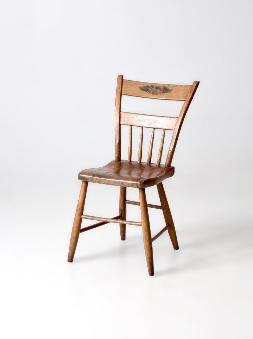 Late 19th Century Country Chair with Stenciled Spindle Back (1 of 11)