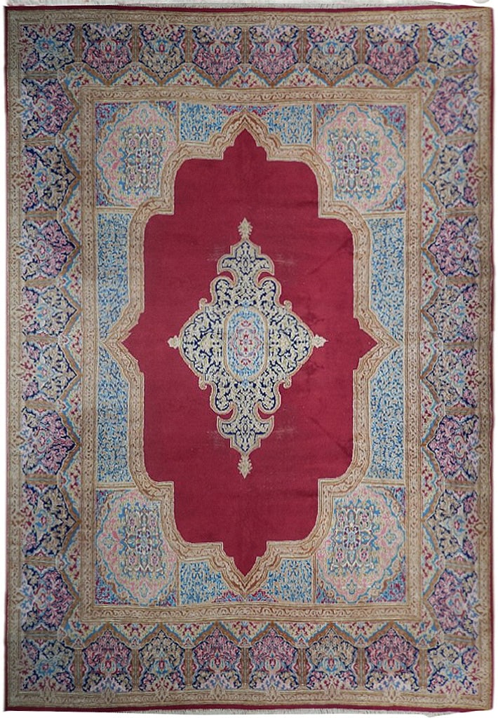 9.8 x 12.5 Red Semi-Antique Persian Kerman Area Rug Handmade (1 of 7)