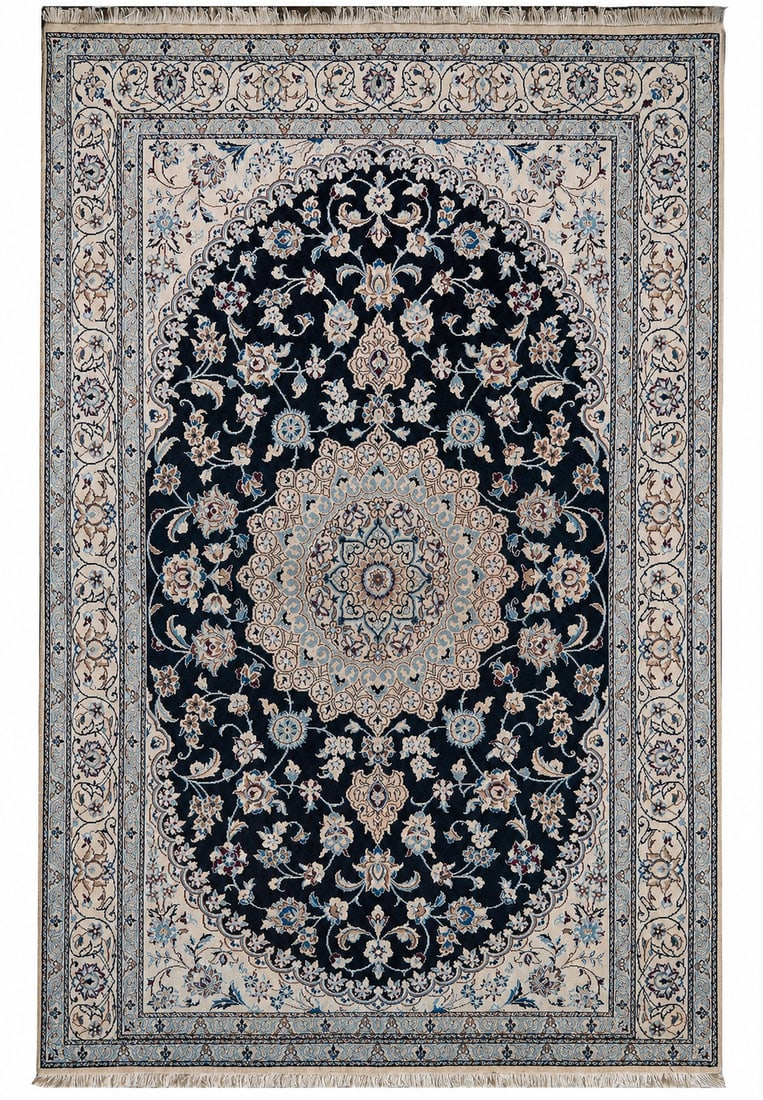 5 x 8 Signed Authentic Persian Nain Kork Wool Silk Handmade Rug: 5 x 8 Signed Authentic Persian Nain Kork Wool Silk Handmade Rug Free continental US Shipping Handmade Persian Nain area rug, signed and crafted from wool and silk. This authentic rug features a finely