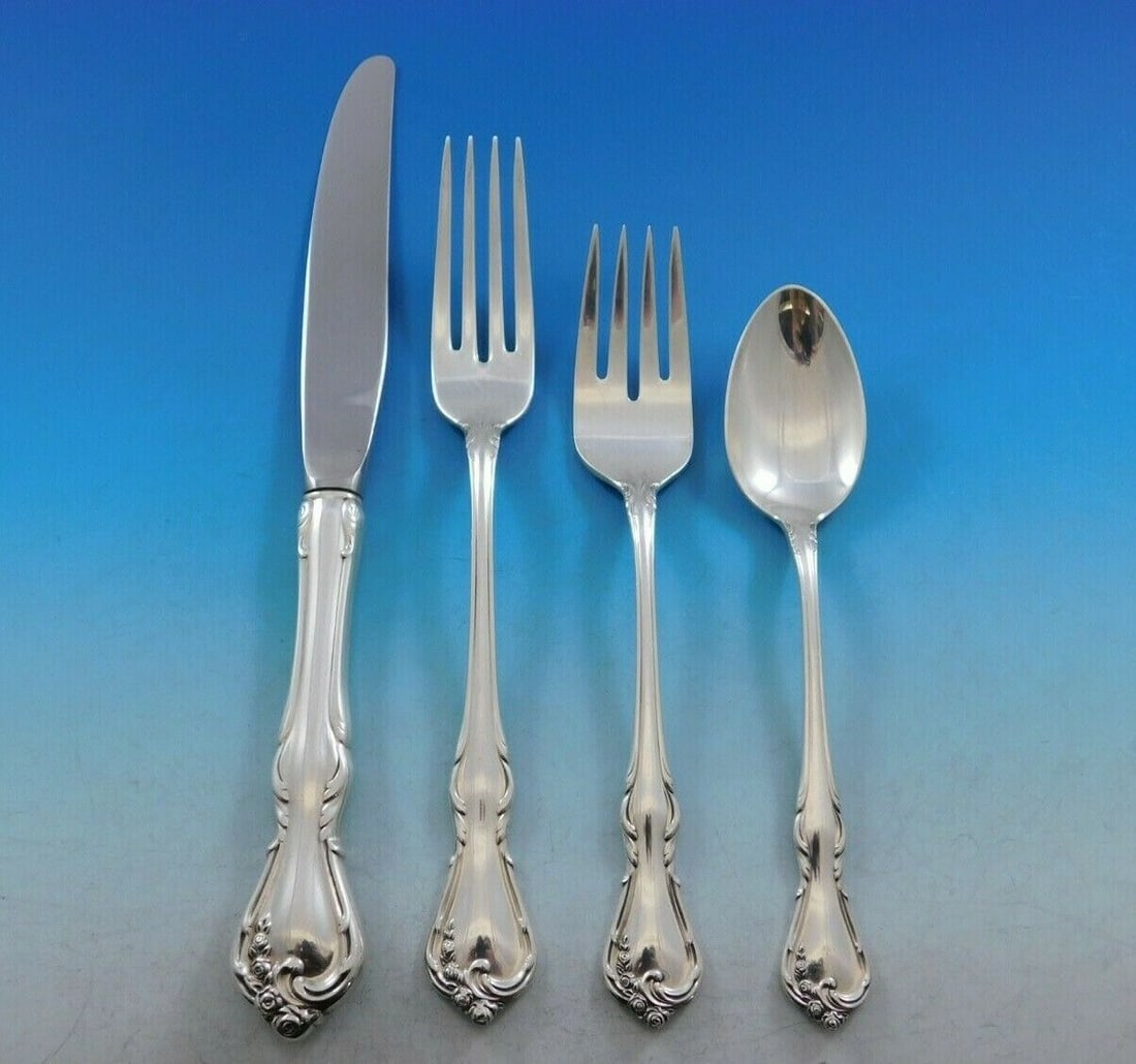 Rose Cascade 4pc Sterling Silver Place Setting by Reed and Barton: Rose Cascade 4pc Sterling Silver Place Setting by Reed and Barton Enhance your dining experience with this exquisite 4-piece place setting from the Rose Cascade pattern by Reed & Barton. Crafted from 
