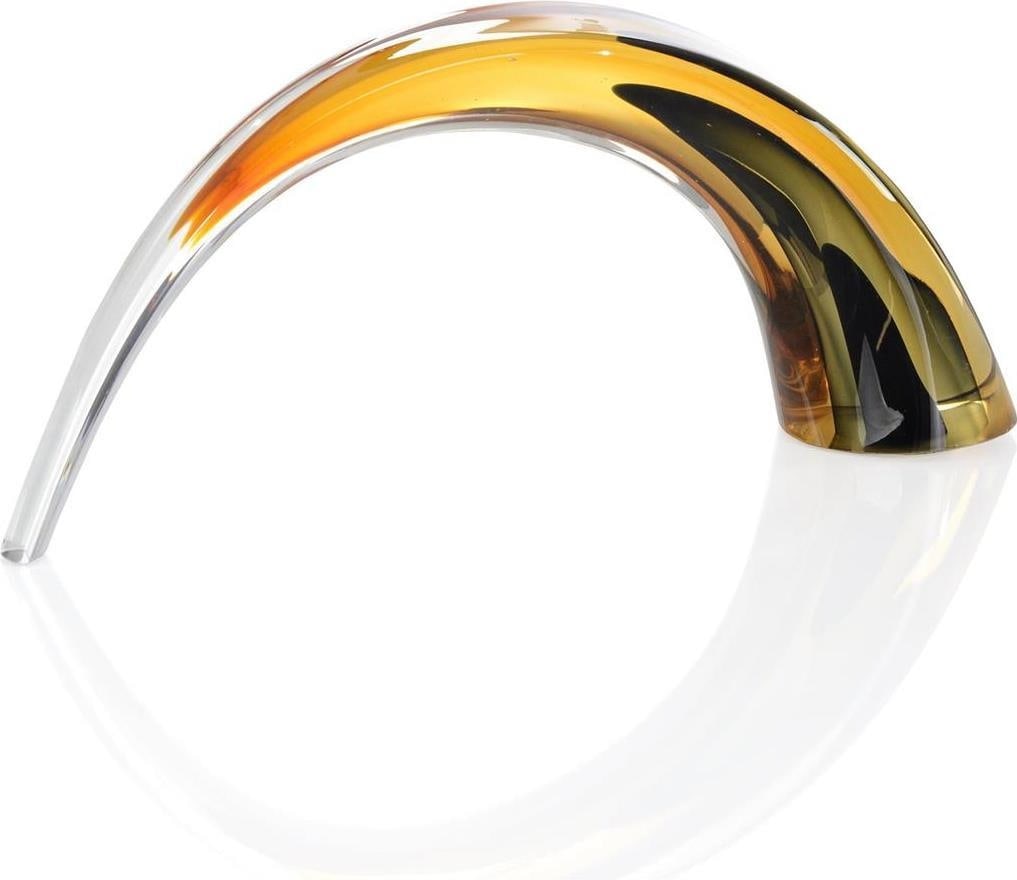 John-Richard Artisan Hand-Blown Black and Amber Arch Sculpture 8.75H 18.50W 4D: John-Richard Artisan Hand-Blown Black and Amber Arch Sculpture 8.75H 18.50W 4D This stunning Artisan Glass Sculpture showcases a harmonious blend of black and amber hues, expertly hand-blown to create