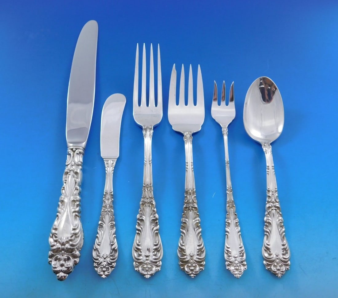Amston Athene Sterling Silver Flatware Service for 12 75 Pieces: Amston Athene Sterling Silver Flatware Service for 12 75 Pieces This Amston "Athene" sterling silver flatware set is designed for service for 12 and includes a total of 75 pieces. The set features kni