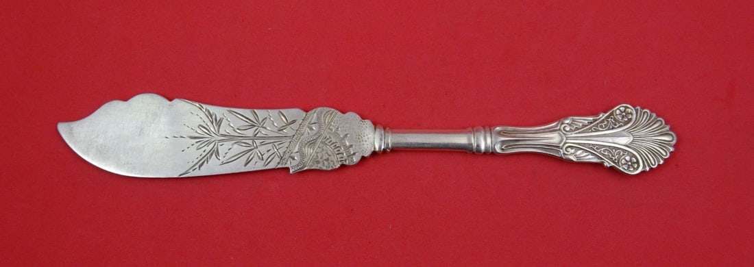 Sterling Silver Fish Knife Corinthian Pattern Leaf Motif by John Polhamus: Sterling Silver Fish Knife Corinthian Pattern Leaf Motif by John Polhamus This is a sterling silver fish knife in the Corinthian pattern by John Polhamus and Shiebler. It features a bright-cut design 