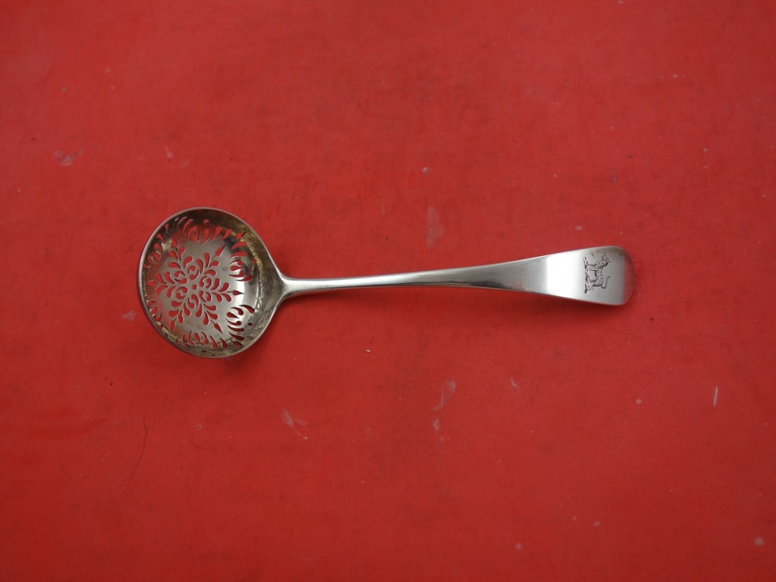 Richard Britton Victorian Sterling Silver Sugar Sifter London 1835 Monogrammed: Richard Britton Victorian Sterling Silver Sugar Sifter London 1835 Monogrammed Discover a stunning English Victorian sterling silver sugar sifter crafted by Richard Britton in London, dating back to 1