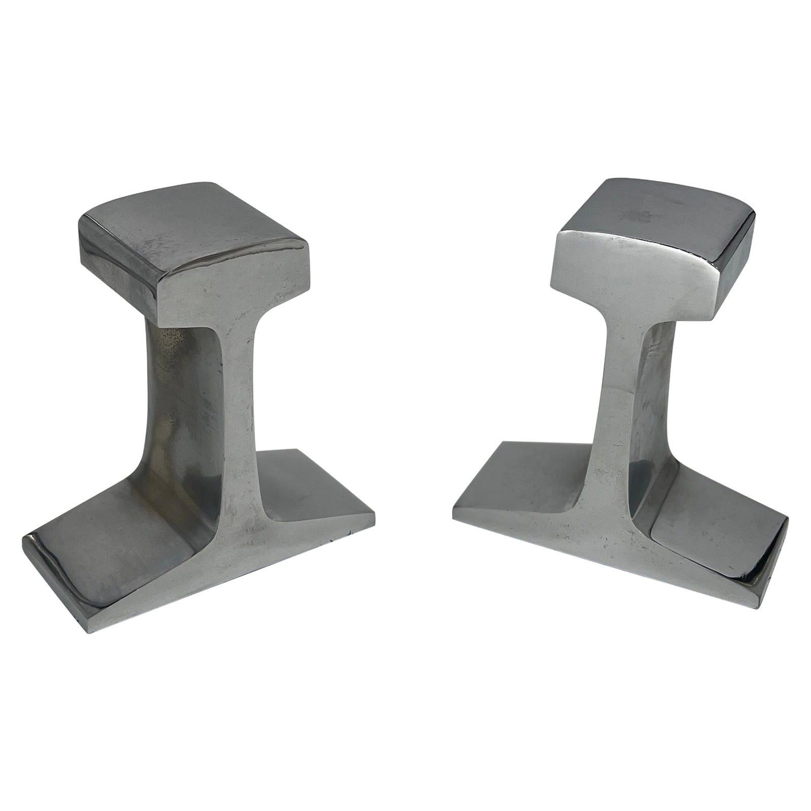 Modernist Chromed Steel Railroad Tie Bookends Set of 2 1980s (1 of 9)
