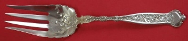 Whiting Sterling Silver Salad Serving Fork Dresden Pattern 8 7/8 inches: Whiting Sterling Silver Salad Serving Fork Dresden Pattern 8 7/8 inches This elegant salad serving fork, crafted from sterling silver, showcases the exquisite Dresden pattern by Whiting. Measuring 8 7