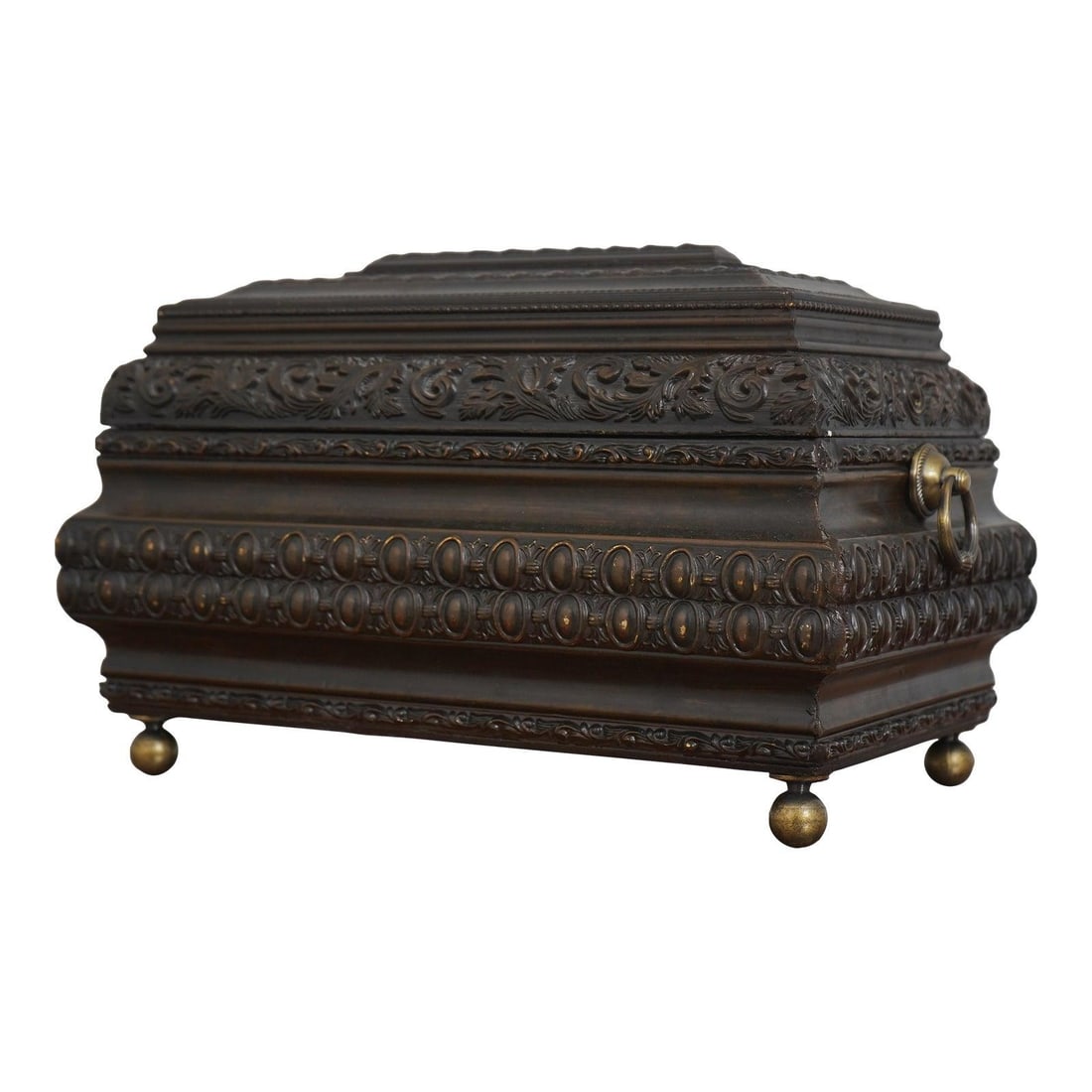 Regency Style Ornate Carved Lidded Box with Brass Feet (1 of 10)
