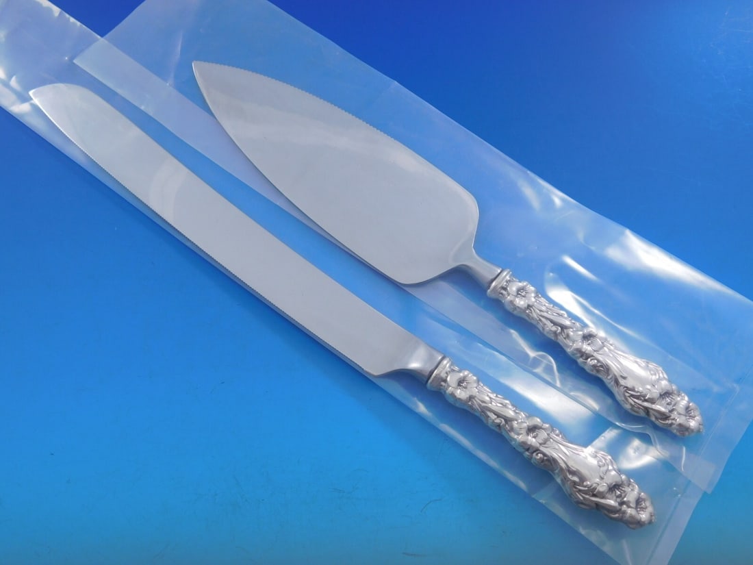 2pc Whiting Lily Sterling Silver Wedding Cake Knife and Server Set (1 of 10)