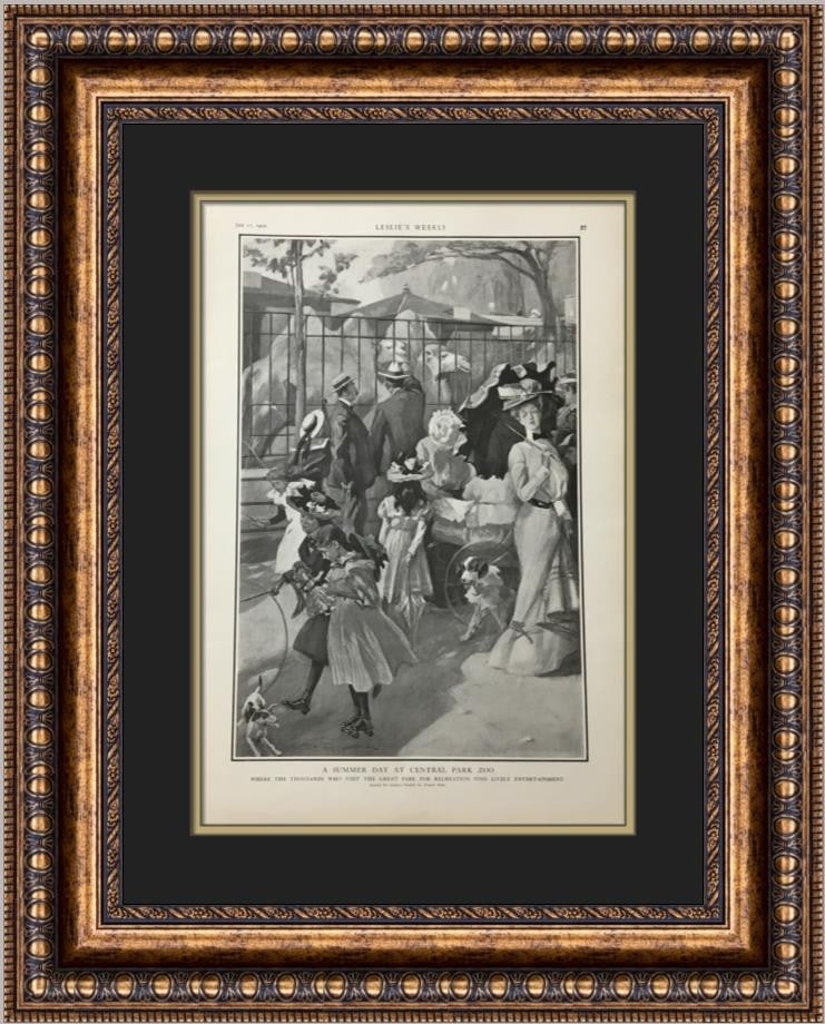 Framed Leslie's Weekly Central Park Zoo newsprint A Summer Day at Central Park Zoo (1 of 2)