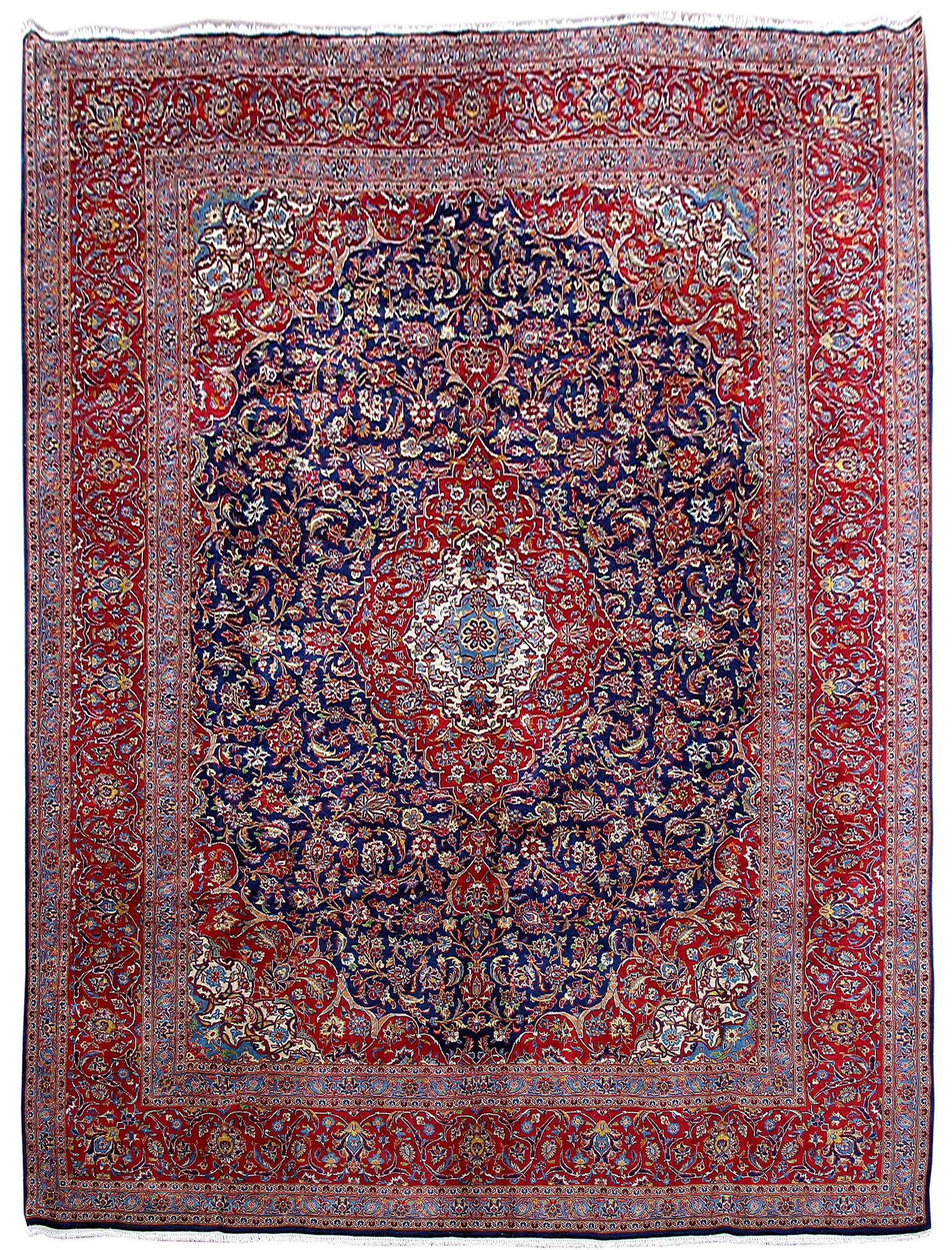 Exquisite 9'10" x 13'5" Handmade Persian Kashan Blue Rug: Exquisite 9'10" x 13'5" Handmade Persian Kashan Blue Rug Free continental US Shipping Experience the elegance of this 9' 10" x 13' 5" Handmade Persian Kashan Blue Rug, meticulously crafted by skilled 