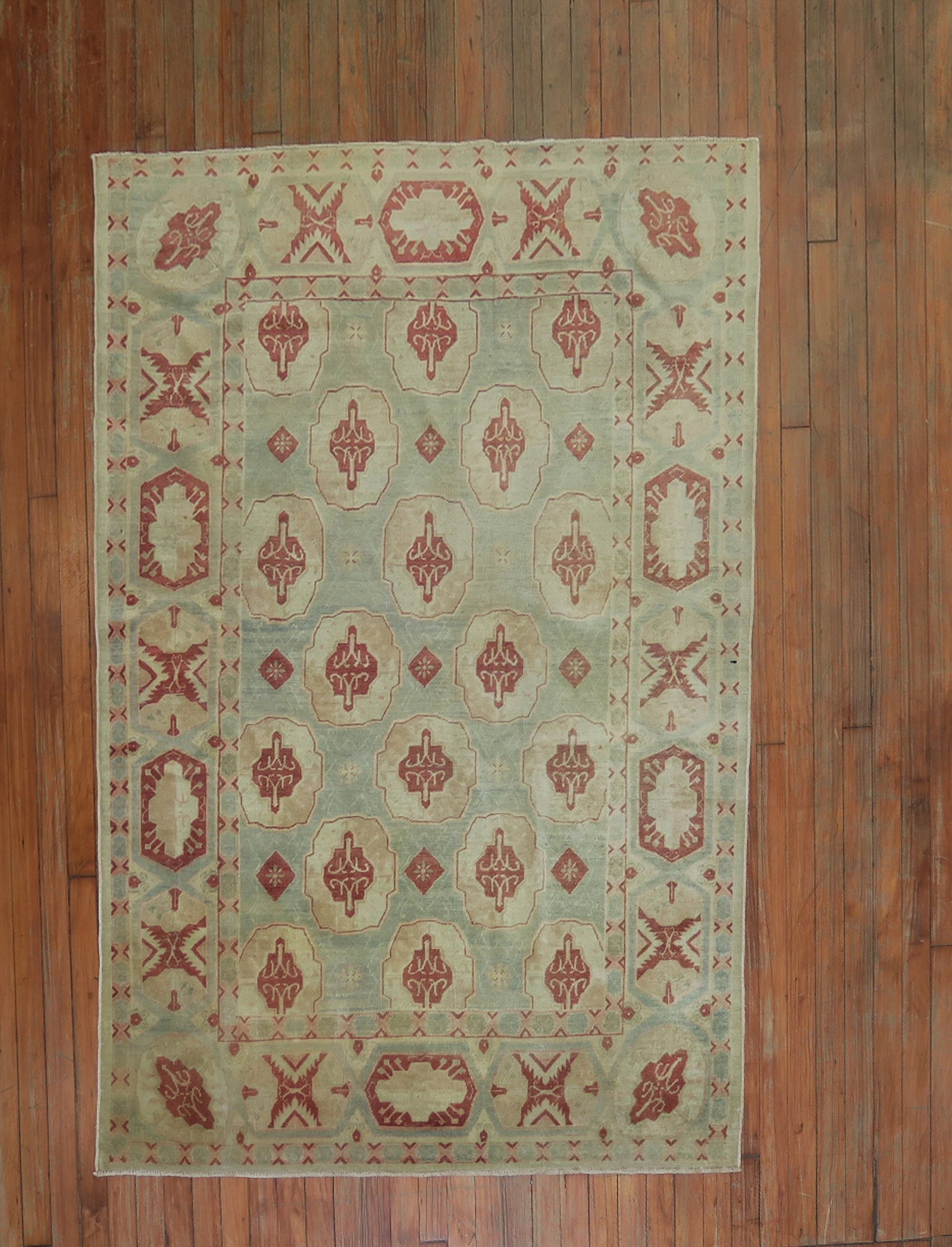 4' 4" x 5' 10" Antique Turkish Sivas Accent Rug: 4' 4" x 5' 10" Antique Turkish Sivas Accent Rug Finely woven antique Turkish Sivas rug from the late 19th century, featuring a repetitive all-over design on a soft green field with pink and brick red 
