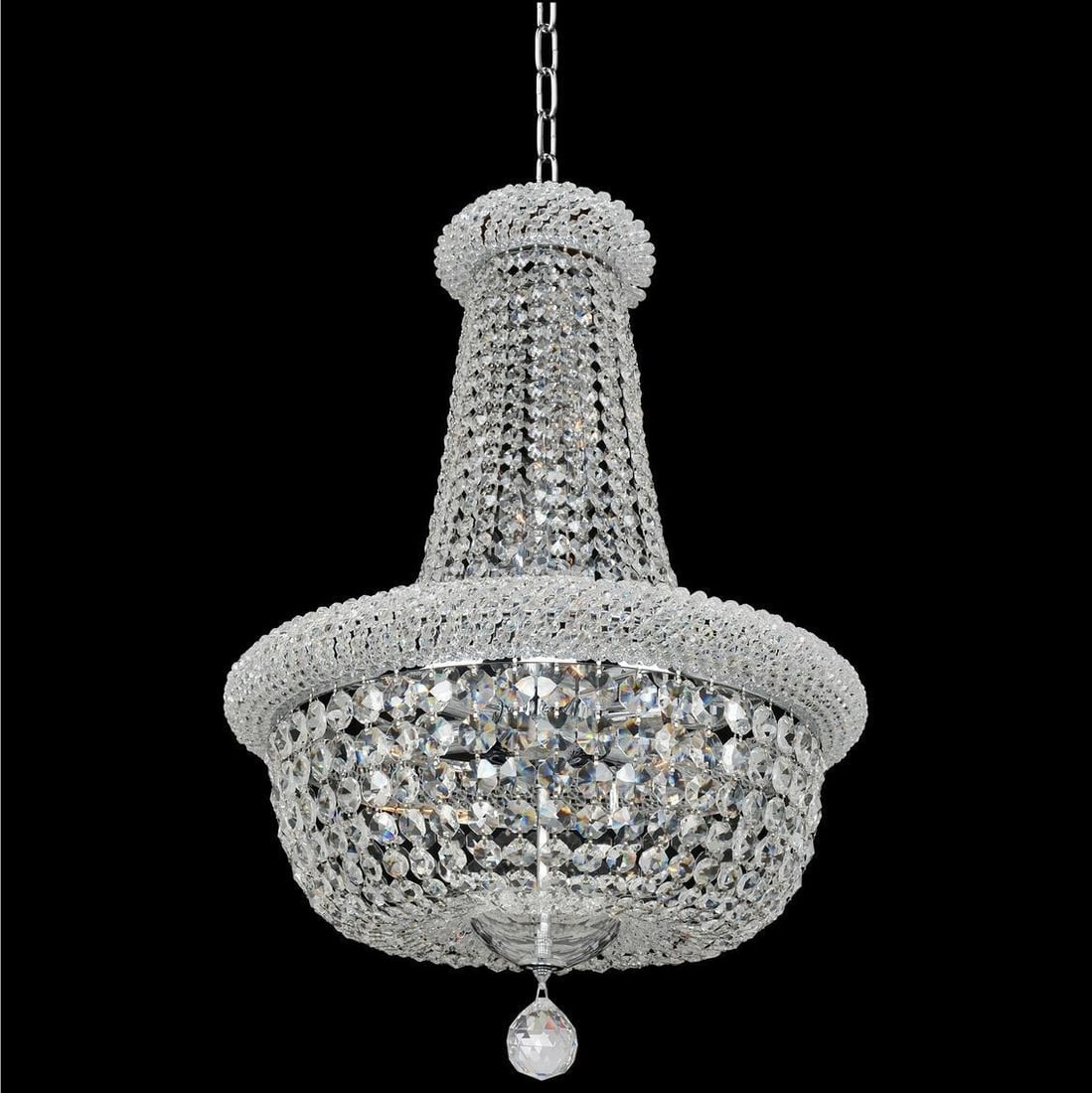 Kalco Napoli 18 Inch Crystal Pendant Light Dimmable Chrome Finish: Kalco Napoli 18 Inch Crystal Pendant Light Dimmable Chrome Finish Illuminate your space with the exquisite Napoli 18" Crystal Pendant. This elegantly designed pendant light features a stunning combina