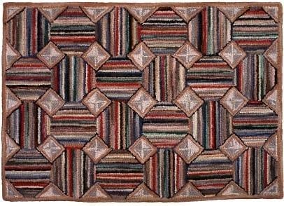 Arts and Crafts Hand-Hooked Wool Rug Runner 2x8 Greige Diamond Pattern: Arts and Crafts Hand-Hooked Wool Rug Runner 2x8 Greige Diamond Pattern Enhance your space with this Traditional Hand-Hooked Wool Rug Runner, featuring a stylish greige diamond pattern background. This