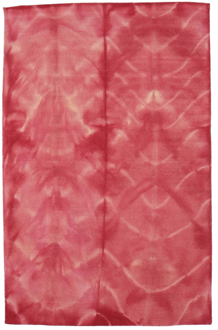 5x8 Wool Hand-Tufted Deep Blush Modern Abstract Tie-Dye Area Rug: 5x8 Wool Hand-Tufted Deep Blush Modern Abstract Tie-Dye Area Rug This hand-tufted area rug features an abstract tie-dye geometric design in a deep blush color, adding a modern touch to any space. Craf