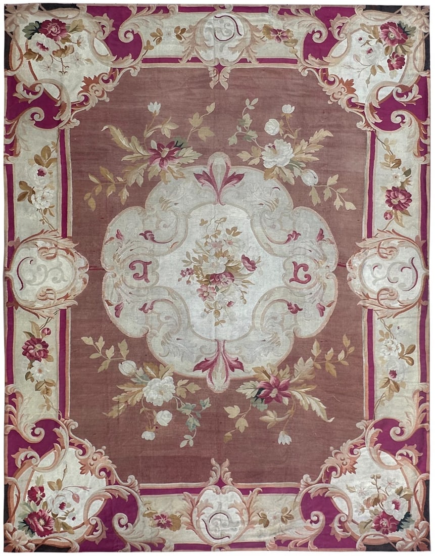 Antique French Aubusson Floral Wool Rug Napoleon III 9x12 (1 of 15)
