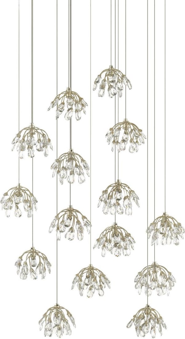 Currey Crystal Bud 15-Light Multi-Drop Pendant Fixture Silver Leaf (1 of 4)