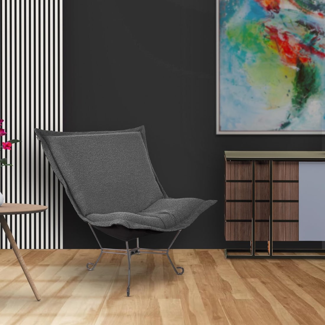 Howard Elliott Barbet Scroll Puff Chair Modern Green Design: Howard Elliott Barbet Scroll Puff Chair Modern Green Design Introducing the Scroll Puff Chair, a stunning addition to modern interiors that effortlessly combines elegance with comfort. This unique cha