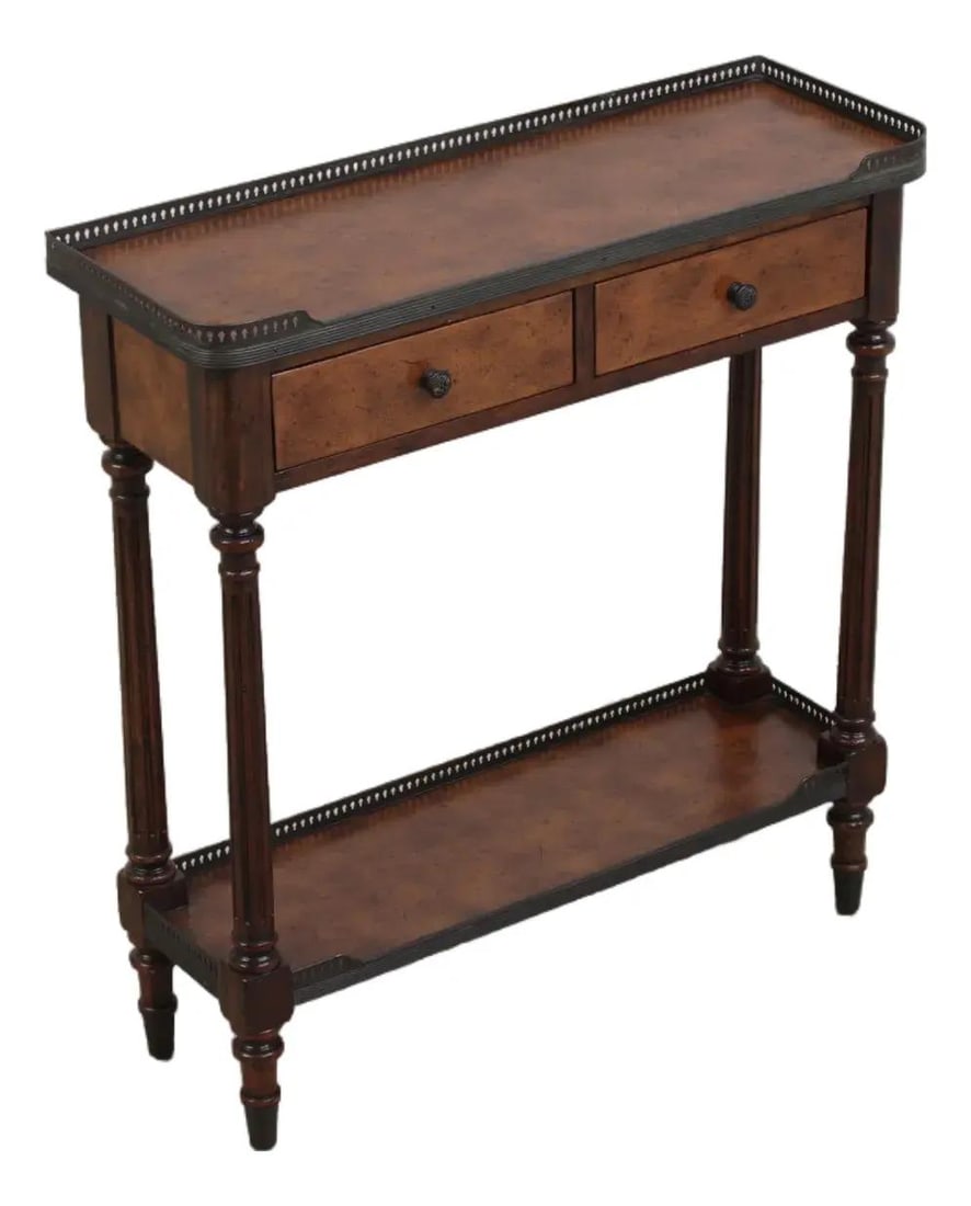 Leather Wrapped 2 Tier Console Table Theodore Alexander 31w x 11d x 33h (1 of 10)