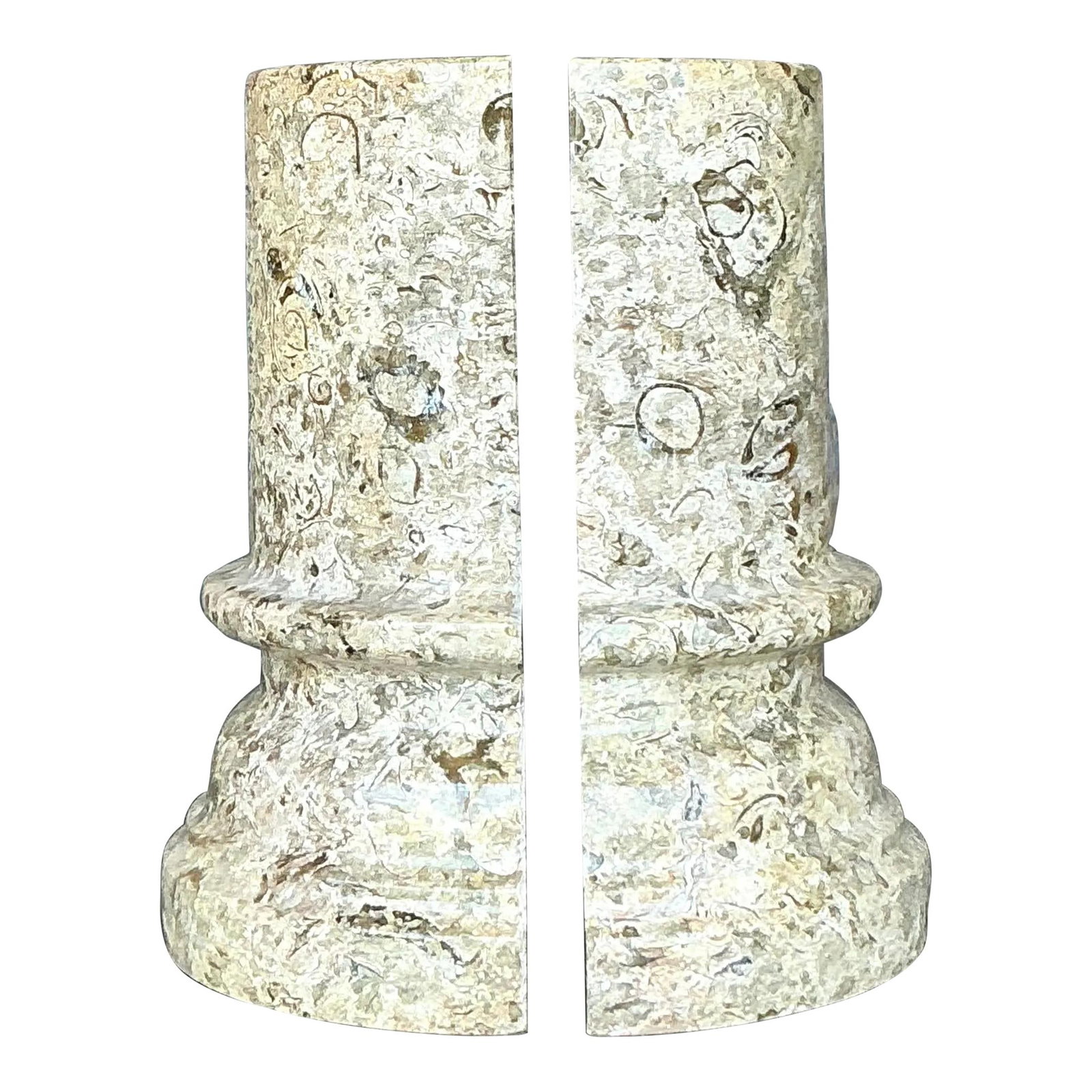 Vintage Boho Stone Column Bookends Set of 2 Neutral Beige Decor (1 of 9)
