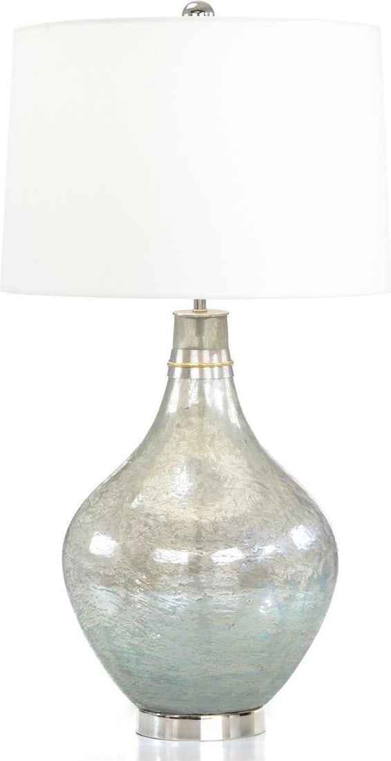 John-Richard Leslie Table Lamp 29H Transitional Nickel Finish: John-Richard Leslie Table Lamp 29H Transitional Nickel Finish Introducing the Leslie Table Lamp, a perfect blend of elegance and modernity. This transitional style lamp features a round tapered shade 