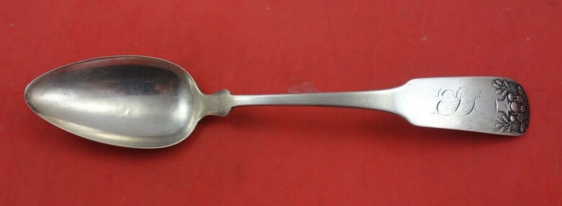 Stebbins and Howe Coin Silver Serving Spoon Basket of Flowers 8 3/4" (1 of 2)